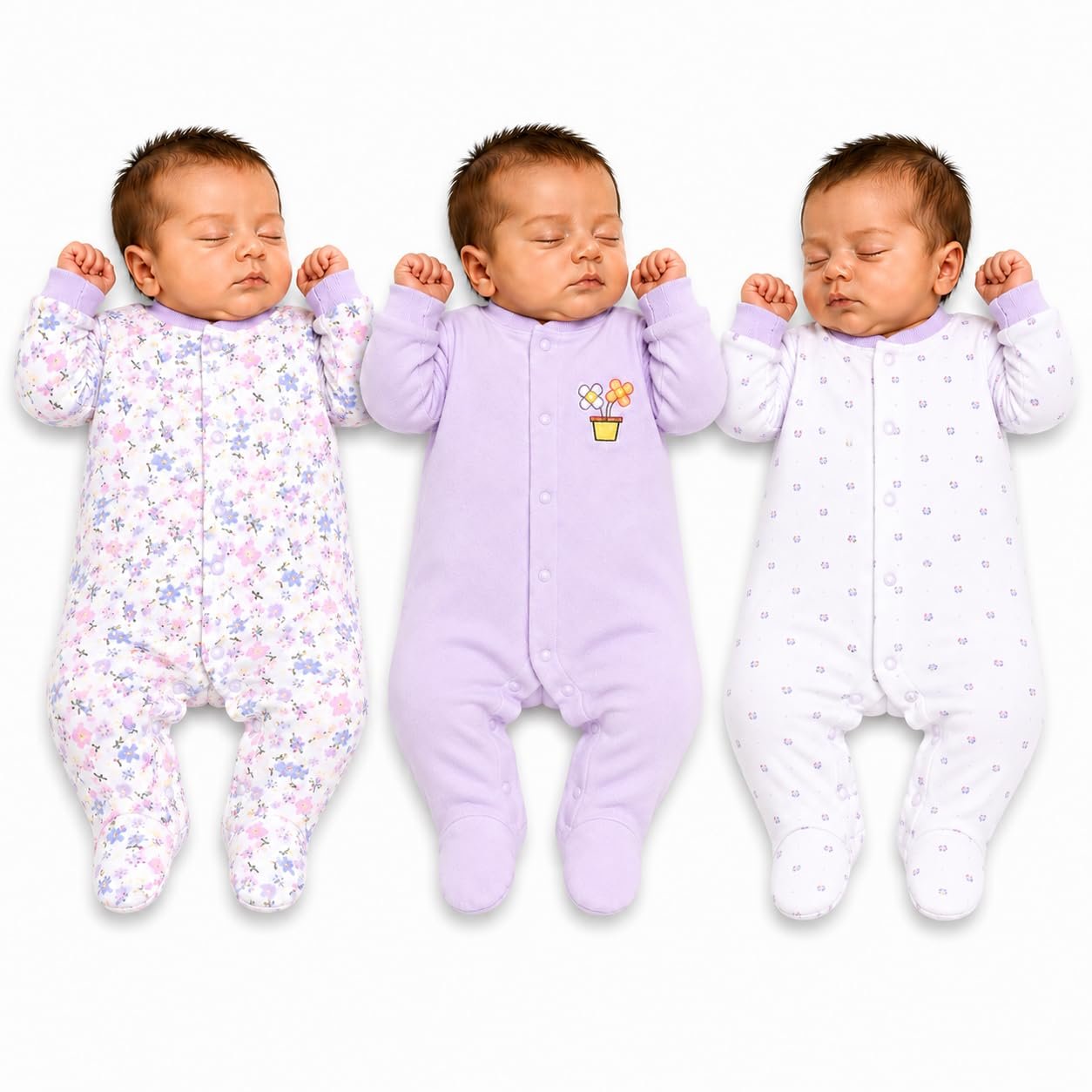 Baby Footed Sleepsuit, Full Sleeve Romper Pack of 3