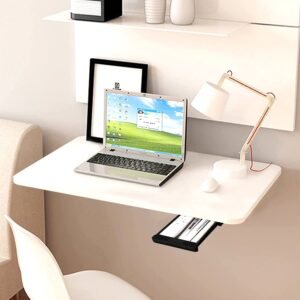 QARA Folding Wall Mounted Engineered Wood Study Table/Office Table Stand/Laptop Table Foldable/Work Table for Home Office (60 cm x 40cm) – 100% Made in India (Medium, Ivory), Engineered Wood