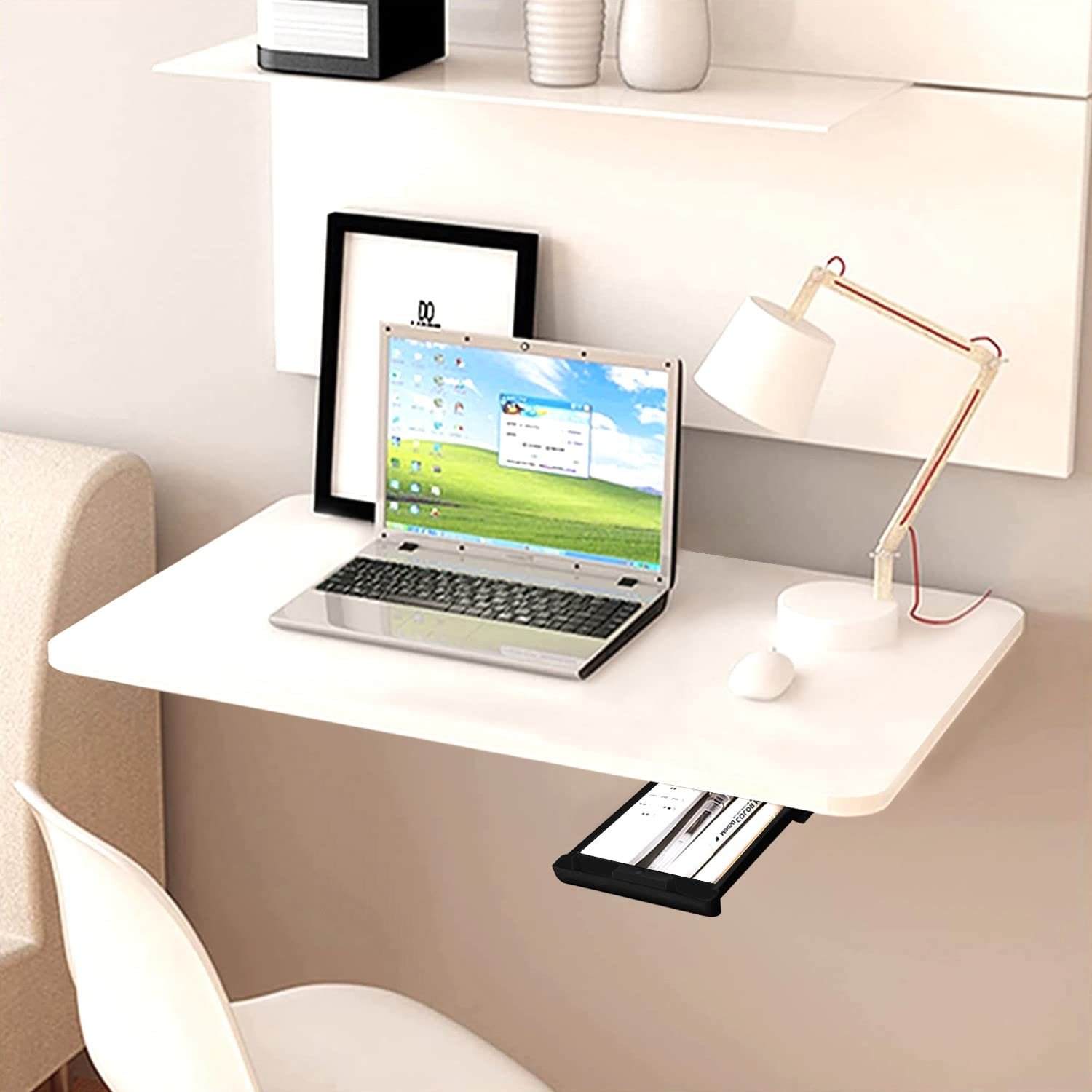 QARA Folding Wall Mounted Engineered Wood Study Table/Office Table Stand/Laptop Table Foldable/Work Table for Home Office (60 cm x 40cm) – 100% Made in India (Medium, Ivory), Engineered Wood