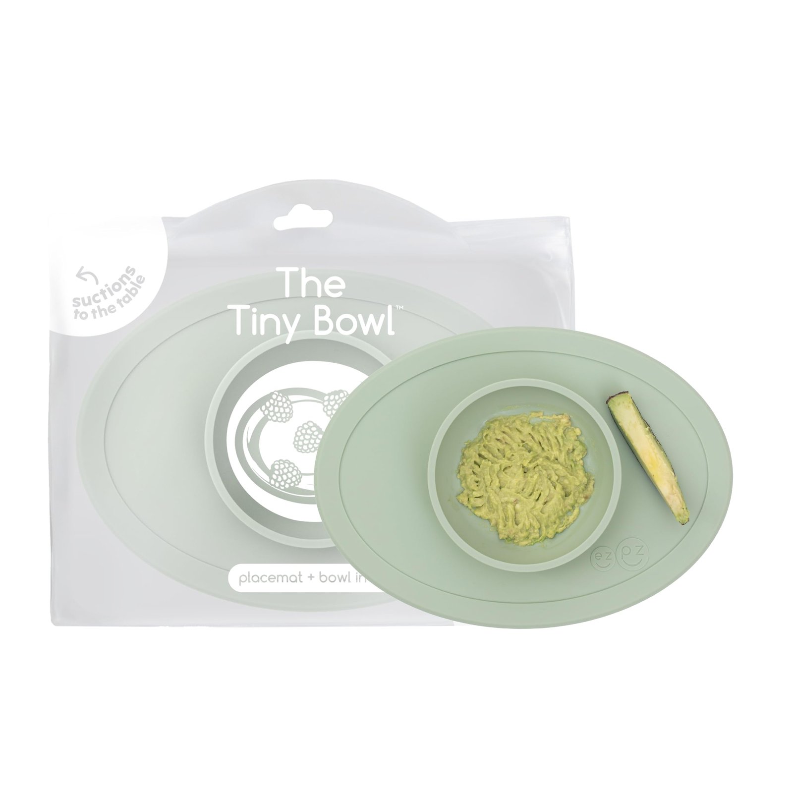 ezpz Tiny Bowl – 100% Food Grade Silicone Suction Bowl with Built-in Placemat for First Foods, Promotes Baby Self-Feeding, Non-Slip – Fits on All Highchair Trays – Microwave Safe – 6 Months+ (Sage)
