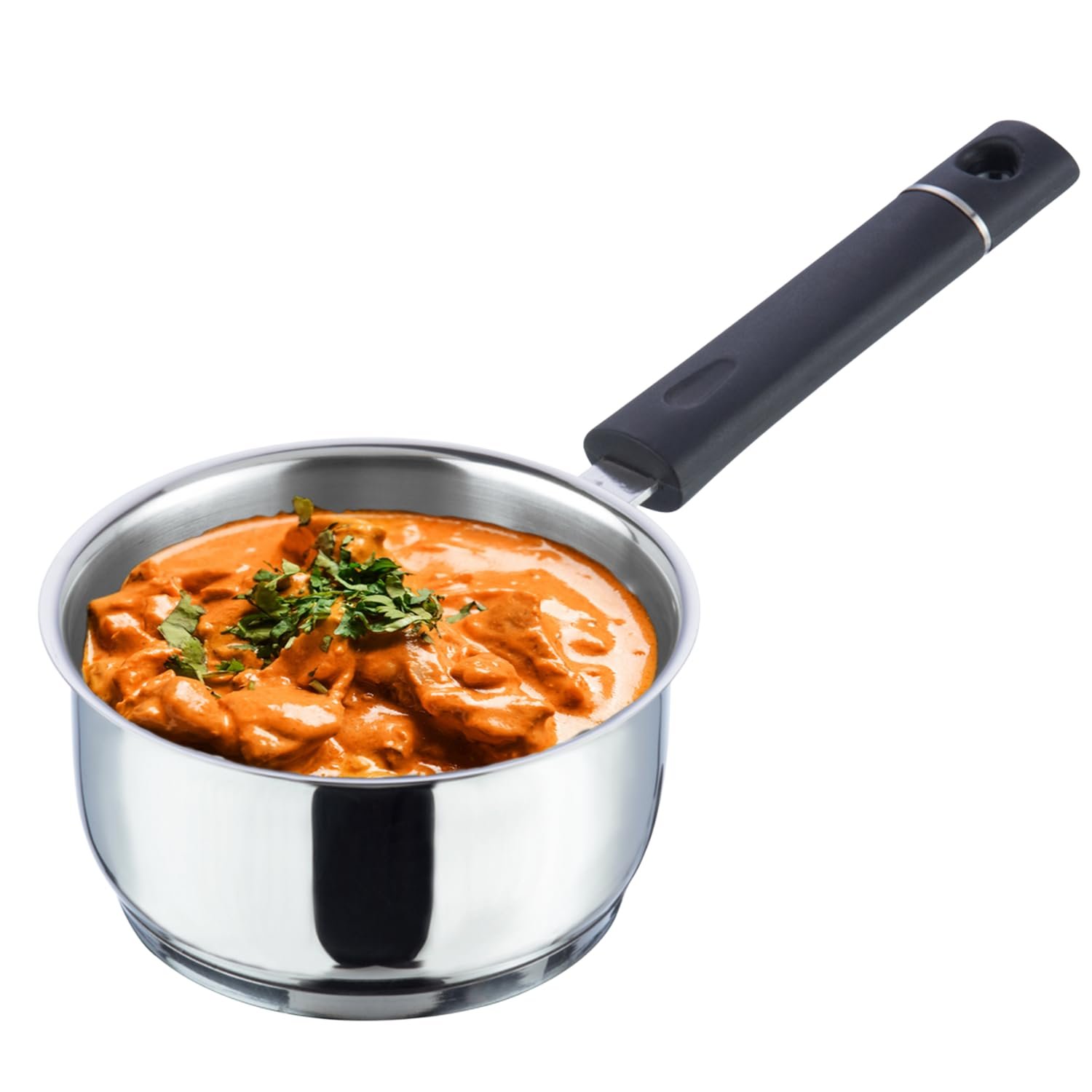Vinod Tivoli Stainless Steel Saucepan – 1.1 Litre, 14 cm | Sandwich Bottom for Even Heating, Bakelite Handle Tea Pan, Induction Utensil | for Milk Boiling, Chai, Sauce Pot | Perfect for Daily Cooking