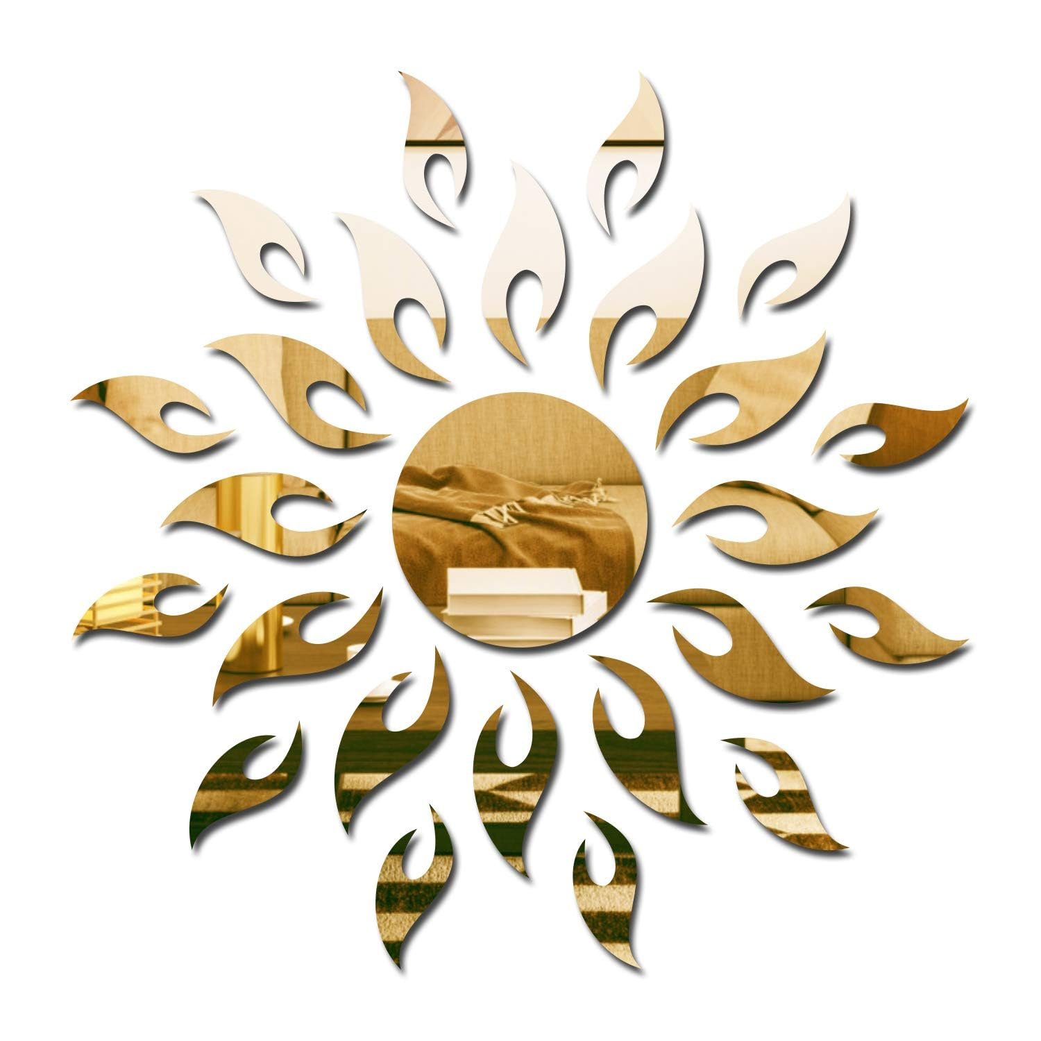 Wall1ders Sun (Golden, 45cm), Mirror Stickers for wall, Acrylic Mirror wall Decor Sticker, wall Mirror Stickers, Acrylic Stickers, Wall Stickers for Hall Room, Bed Room, Kitchen.
