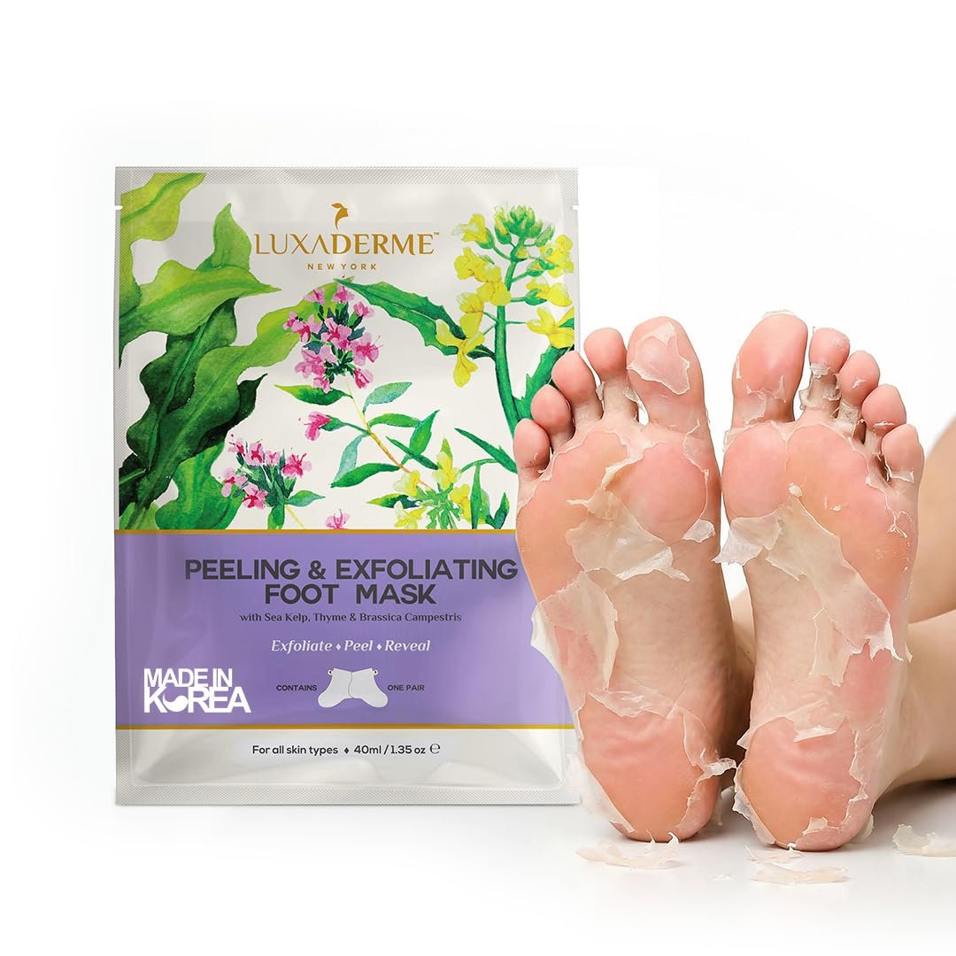 LuxaDerme Korean Foot Peeling Mask with Glycolic, Salicylic & Lactic Acids | Peeling & Exfoliating Treatment for Dry Skin & Callus Removal | Baby-Soft Feet