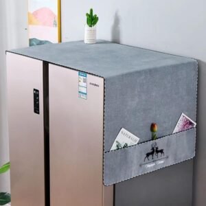 Zollyss Cotton Fridge Cover Top | Sea Cotton Cloth Anti-Dust Fridge Top Cover Washable with Storage Pockets, Freezer & Washing Machine Organizer Cover, Grey