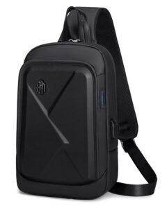 Arctic Hunter Sling Bag for Men 6L Semi-hard Chest Bag for 9.7″ iPad Pocket Smart Crossbody Bag with USB Ports Water-resistant Stylish Padded Shoulder Side Bag for Biking Travel Office College, Black