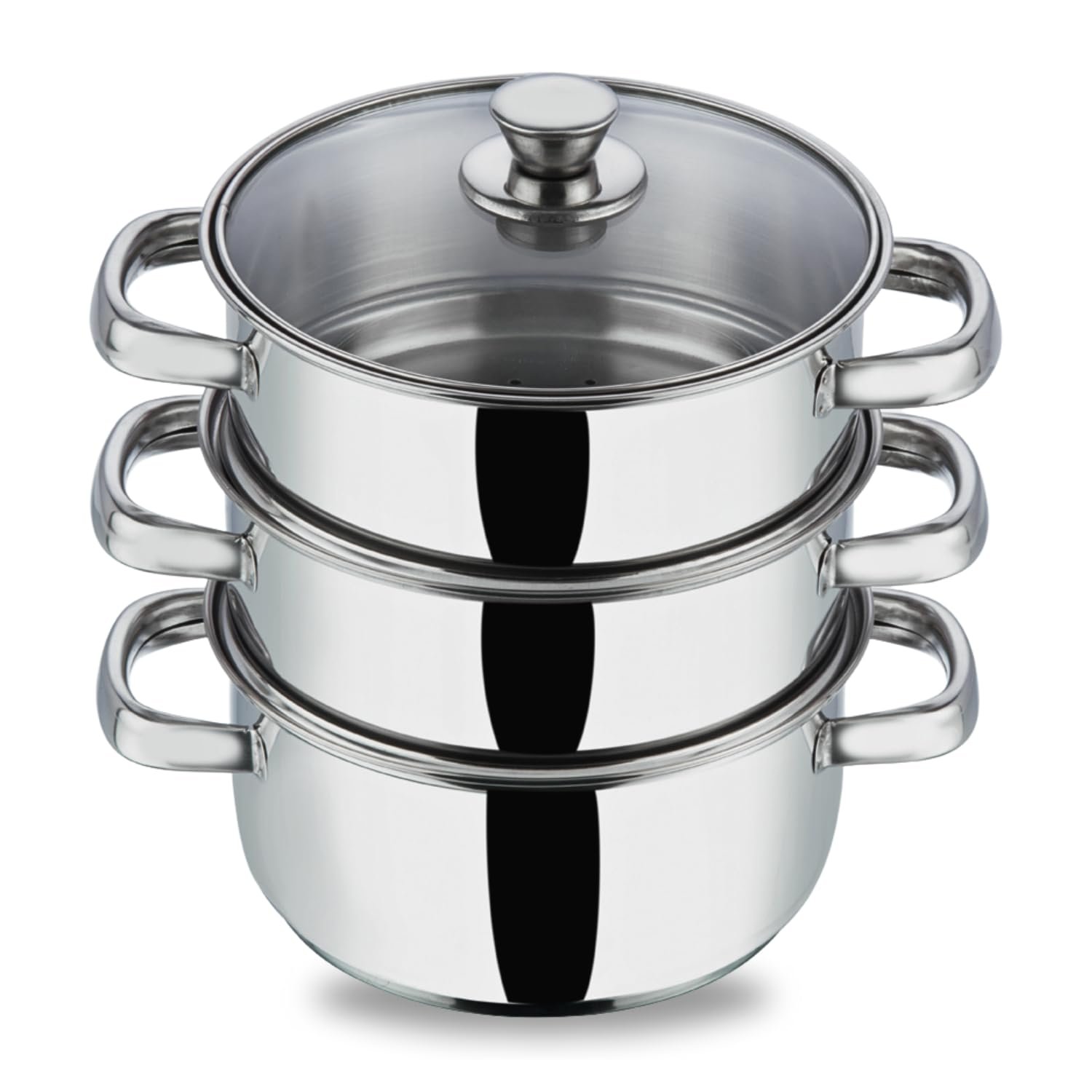 Vinod Steamer for Kitchen 3-Tier Stainless Steel with Glass Lid – 20 cm