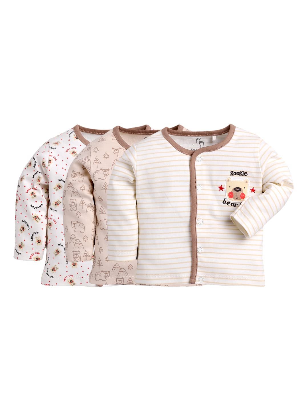 BABYGO Baby Boys & Baby Girls 100% Cotton Full Sleeve Front Open Regular Fit T-Shirt Pack of 3 | Soft Breathable Infant Clothing with Snap Buttons | Printed Newborn Baby Wear Daily Use