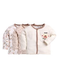 BABYGO Baby Boys & Baby Girls 100% Cotton Full Sleeve Front Open Regular Fit T-Shirt Pack of 3 | Soft Breathable Infant Clothing with Snap Buttons | Printed Newborn Baby Wear Daily Use