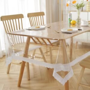 Homerz Premium High Thickness Transparent Table Cover with Lace, 15 mm Thick, Durable and Waterproof, 2 Years Guarantee (Silver Lace, 60×90 inch- 6-8 Seater)