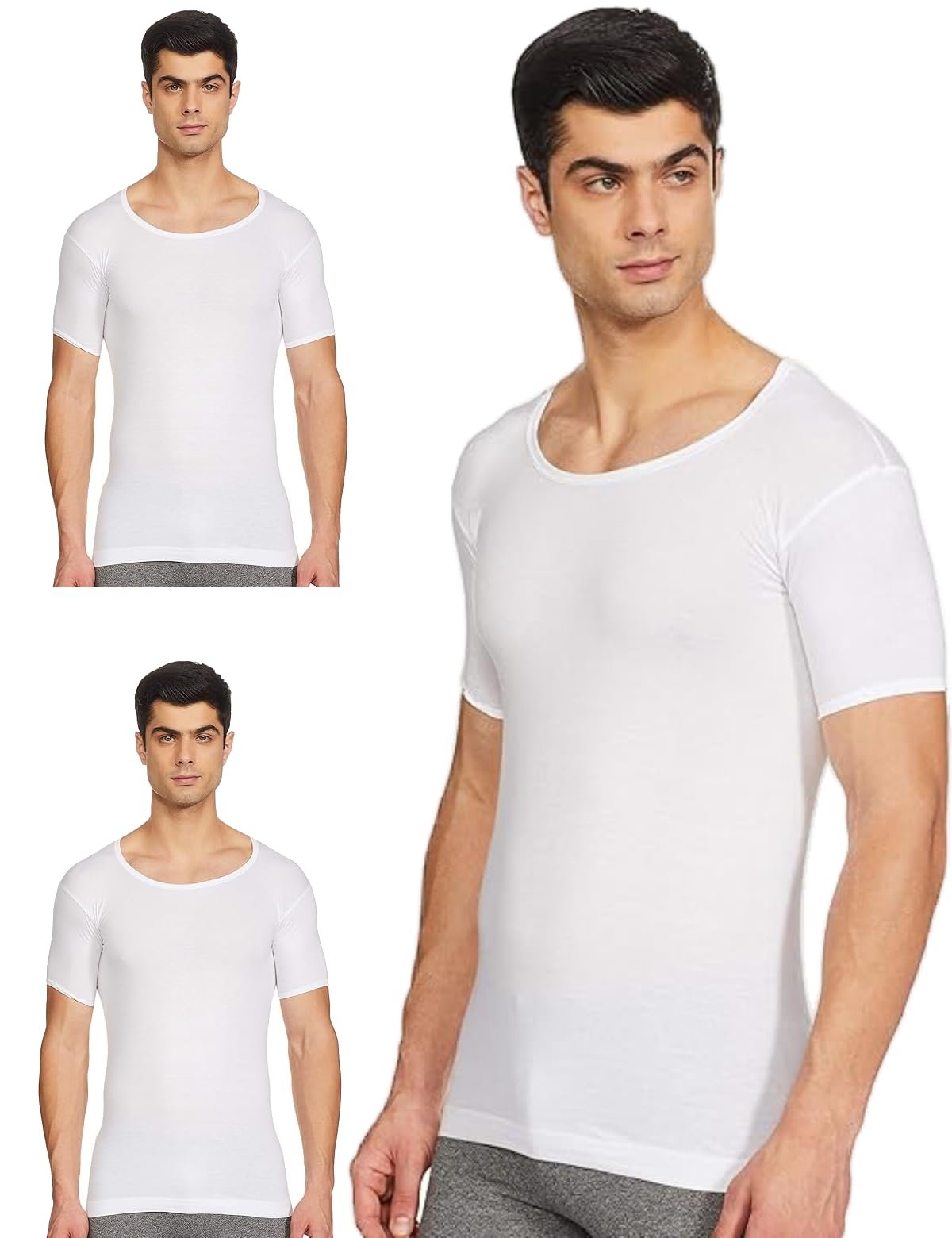 Rupa Jon Half Sleeves Vest for Men, 100% Cotton Material, Round Neck, White, Pack of 3