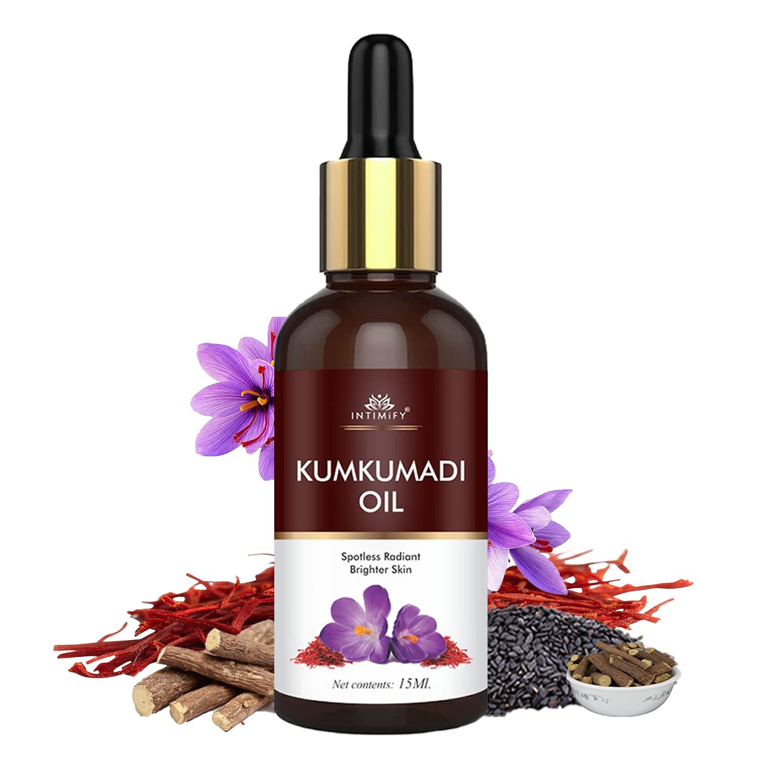 INTIMIFY Kumkumadi Tailam For Face, Kumkumadi Face Oil For Glowing Skin, Face Serum For Wrinkles, Whitening, Lightening & Pigmentation (15 ml) Pack of 1