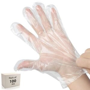 Robustt Disposable Hand Gloves – Transparent (100 Pcs) | Reusable, Anti Bacterial Food Safe Gloves For Hair-dye, Clinics, Hotels, Salons, Kitchen (Universal Fit)