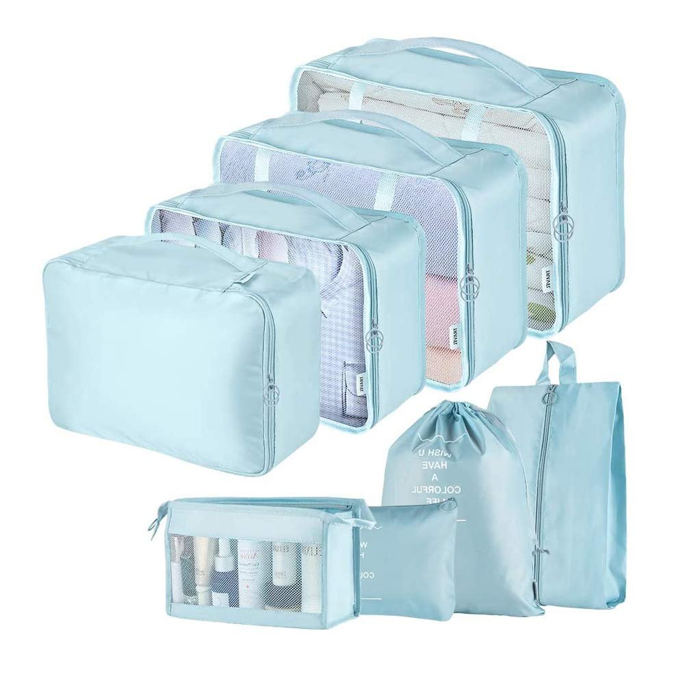 Travel Packing Cubes, Toifucos Multifunction 8pcs/set Luggage Organiser Compression Suitcase Essential Bag, Blue