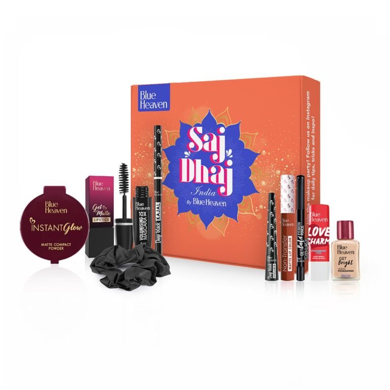 Blue Heaven Saj Dhaj Festive Makeup Kit for Women | Full Face Makeup Kit Combo Set | Natural Medium Tone | Pack of 10 | Long Lasting Beauty Makeup Gift Set for Girls | 19g + 26.3ml