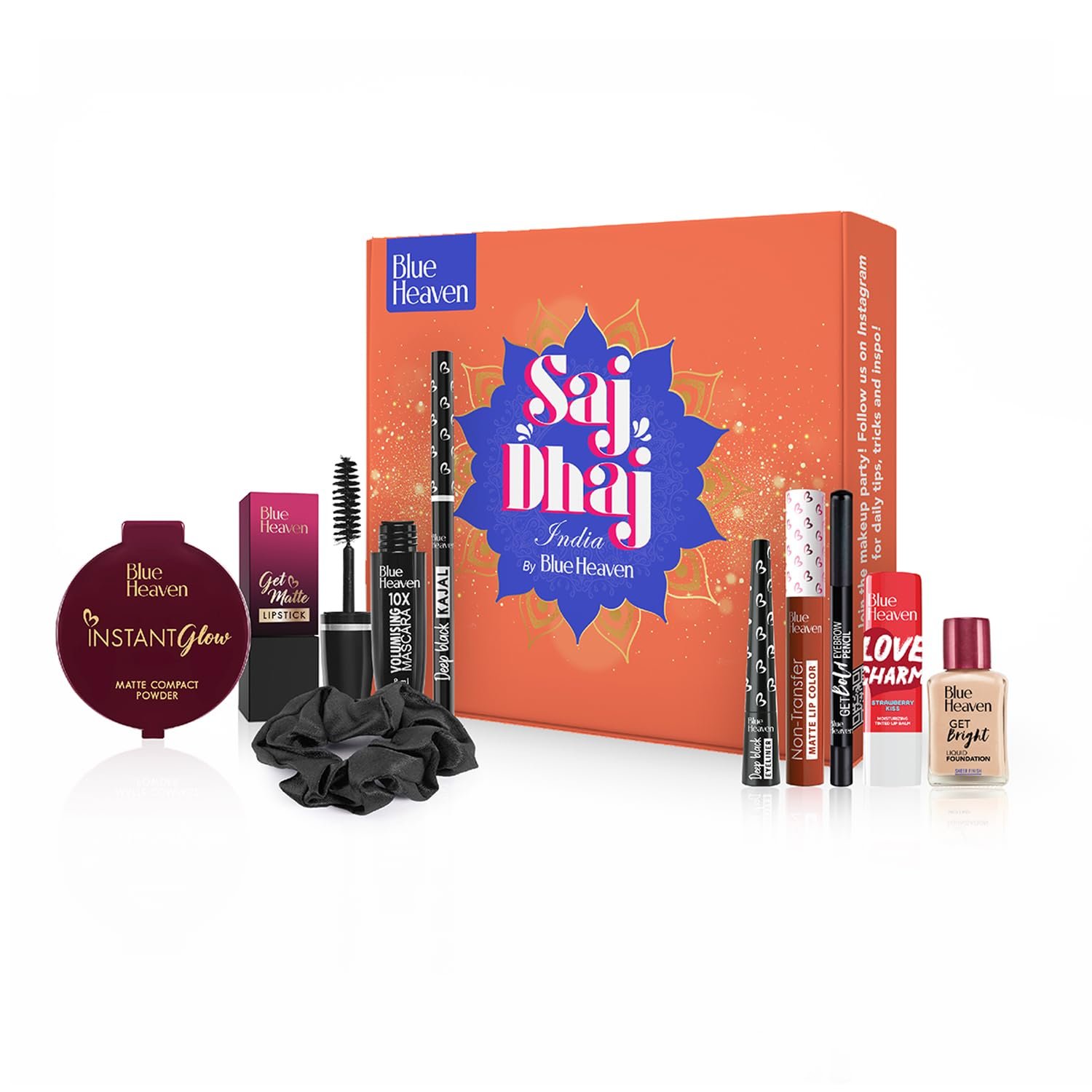 Blue Heaven Saj Dhaj Festive Makeup Kit for Women | Full Face Makeup Kit Combo Set | Natural Medium Tone | Pack of 10 | Long Lasting Beauty Makeup Gift Set for Girls | 19g + 26.3ml