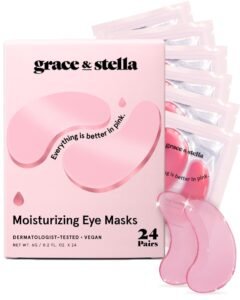 Under Eye Patches For Puffy Eyes (24 Pairs) – Vegan Energizing Under Eye Mask- Pink Eye Masks for Dark Circles, Eye Bags, and Puffiness – by grace and stella