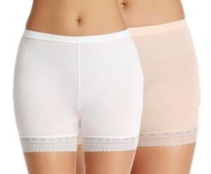 PLUMBURY Women’s/Girl’s Cotton Lycra Shorts With Lace Trim Cycling Shorts/Safety Shorts/Under Skirt Shorts/Night Shorts, Free Size, (Pack Of 2)
