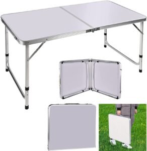 3ft Adjustable Height Folding Table, Aluminium Foldable Portable Camping Picnic Table for Outdoor Indoor Kitchen Garden BBQ Party, Compact Small Save Space Fold Up Home & Office Computer Table