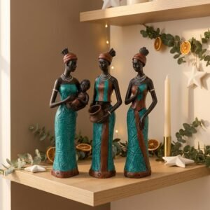 Xtore Beautiful Finish Uniquely Hand Crafted Home Decor African Tribal Women Art Piece – (Set of 3, Green and Black Color)