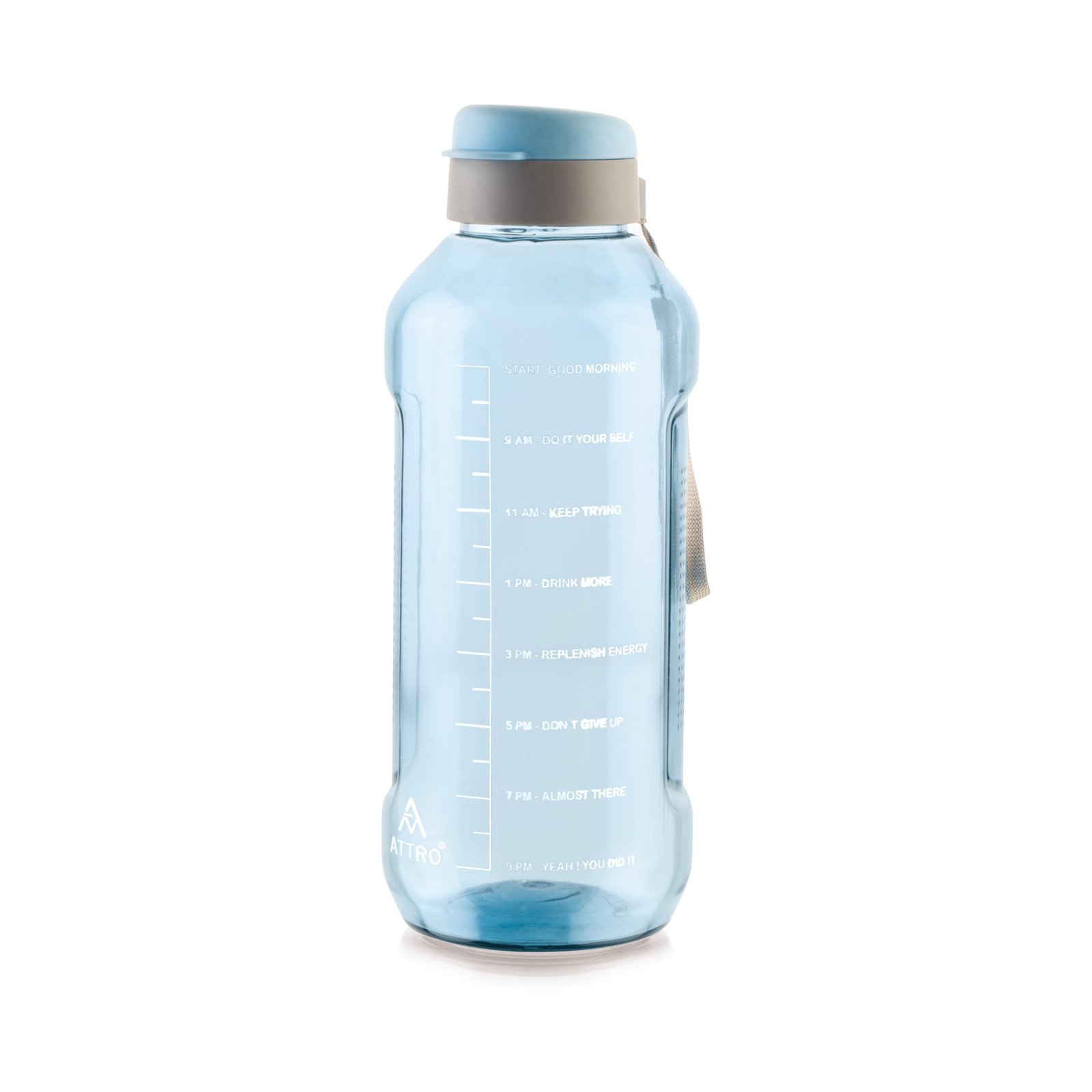 ATTRO Ultra Pro 2 Motivational 2-Liter BPA-Free Water Bottle with Leak-Proof Flip-Top Cap, Nylon Strap and Stylish Blue Color for Daily Hydration