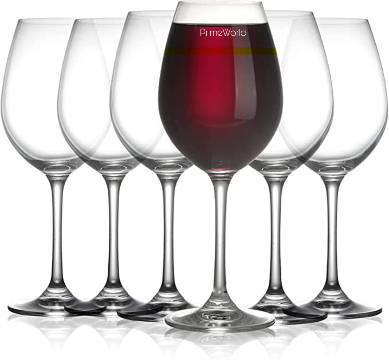 PrimeWorld Bistro European Style Crystal Clear 320 ml Red Wine and White Wine Glasses Set of 6 pcs, 100% Lead Free Glass, Unique Modern Design