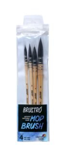 BRUSTRO Artist’s Natural Hair MOP Brush | Set of 4 – (0, 2, 4, 8) | Ideal for Watercolor, Blend, Round Paint Brush, Art Painting, Colour, Gouache, Wooden Handle, Professional and Students