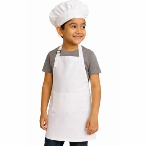 uniformer Kids Apron with Chef Cap for Cooking, Baking, Painting Art & Crafts | Adjustable Child Apron with 2 Pockets | Great for Kitchen, School