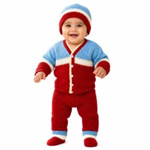 Baby Winter Woolen Sweater Set for Newborn Boys & Girls | Knitted Cardigan, Pants, Cap, Socks & Mittens | Warm & Comfortable Baby Clothing Set