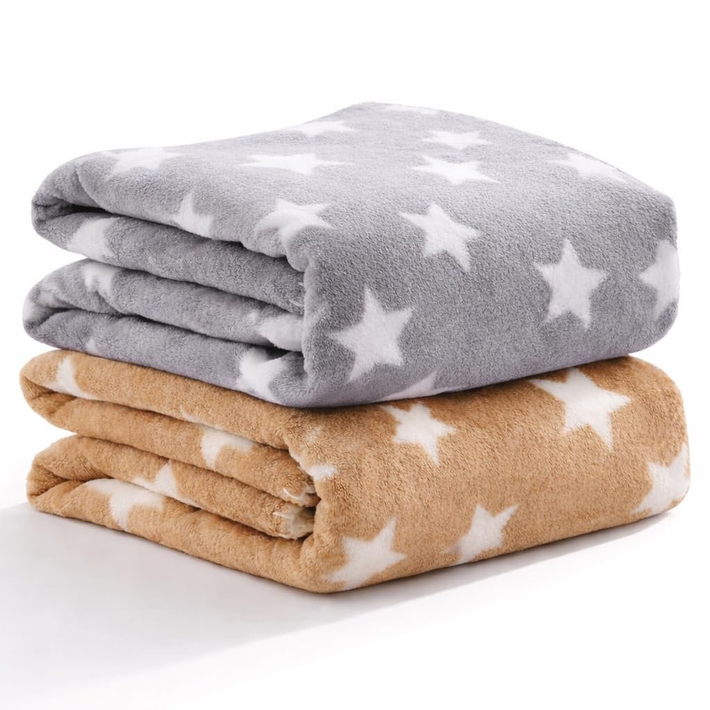 BRANDONN Fleece New Born All Season Ultrasoft Single Baby Blanket for Babies (Beige/Grey, Pack of 2, Reversible)