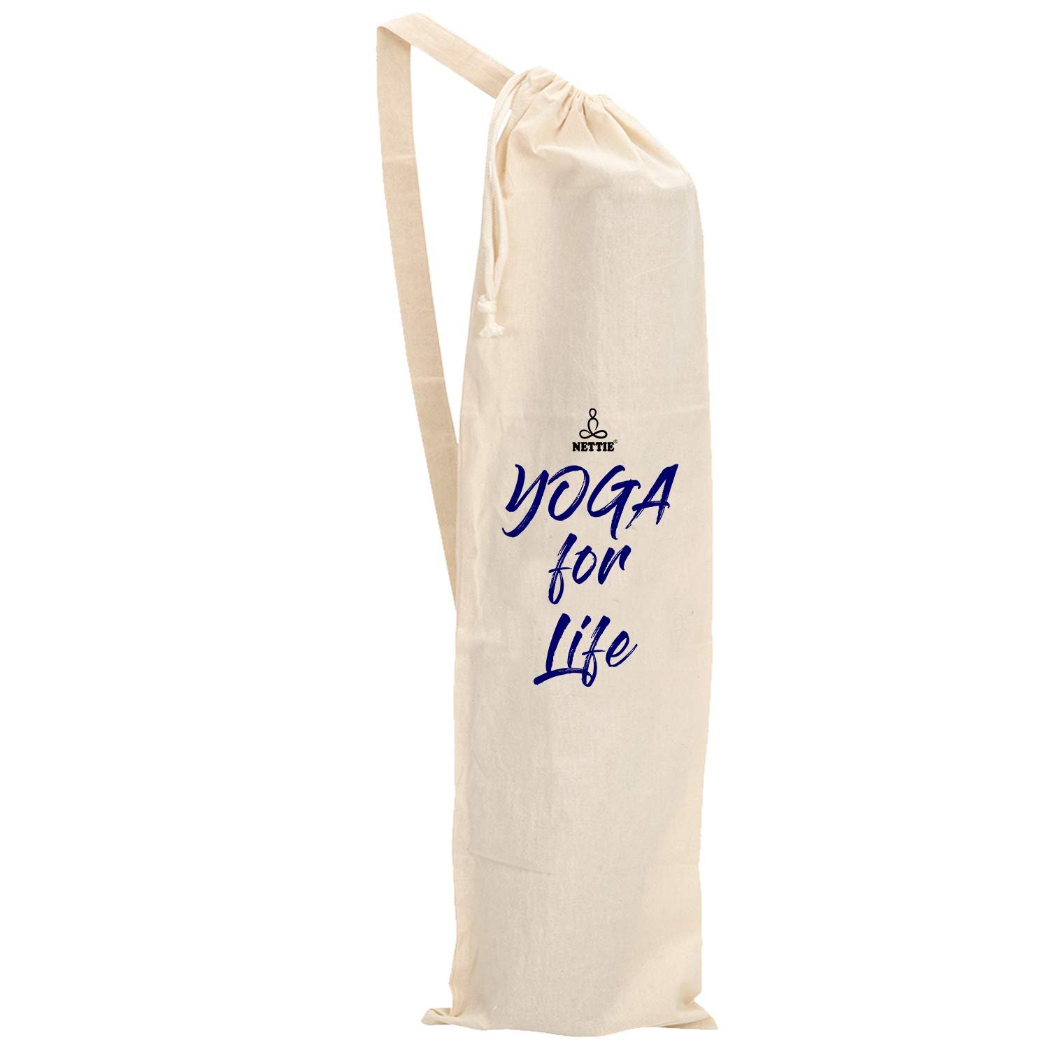 NETTIE Cotton Yoga Mat Carry Bag Big Size – Ivory | Drawstring & Strap | Fits Mats 2mm to 7mm Thick