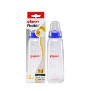 Pigeon Flexible Baby Feeding Bottle | Japan’s No.1 Brand | Ideal for 12+ Month Babies | BPA Free| BPS Free | Uniquely Designed Nipple Releases Milk only When Baby Drinks | Blue Colour | 240 ml