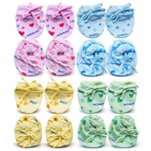 KmCho New Born Baby Clothes 0-6 Months Set, Soft Cotton, Dress with Mittens and Socks for New Born Baby Boys & Girls