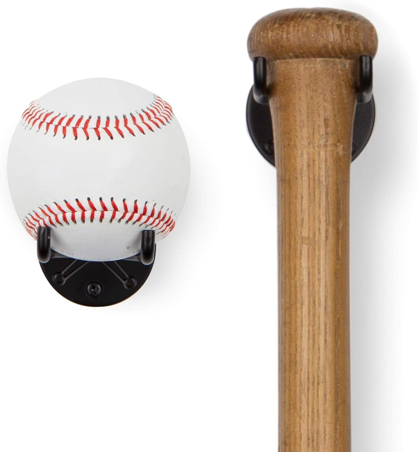 Wallniture Sporta Wall Mount Baseball and Bat Display Memorabilia Holder Collectibles Rack Black Set of 2