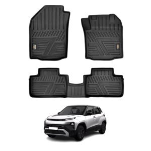 Amazon Basics 5D Custom Fit Car Floor Mats for Tata Punch | Odor Free Virgin Polymer | All Weather Waterproof Protection | Edge to Edge Coverage | 3 Piece Set