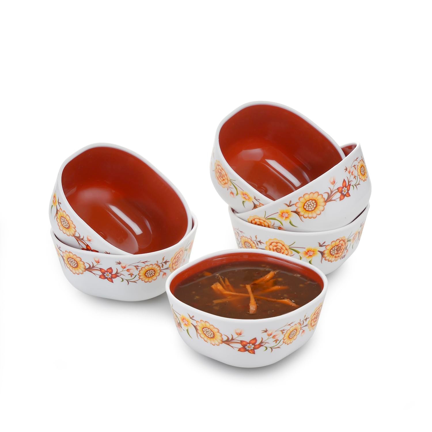 Nayasa Microfresh Square Bowl Set of 6 | 200 ML Each | BPA Free Serving Bowl | Durable and Food Safe Bowls | Multipurpose Serving Dish | Sleek Serving Bowl | Brown