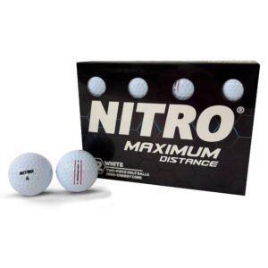 Nitro Long Distance Golf Balls (12PK) All Levels Maximum Distance Titanium Core 85 Compression High Velocity Spin Control Long Distance Golf Balls USGA Approved-Total of 12-White