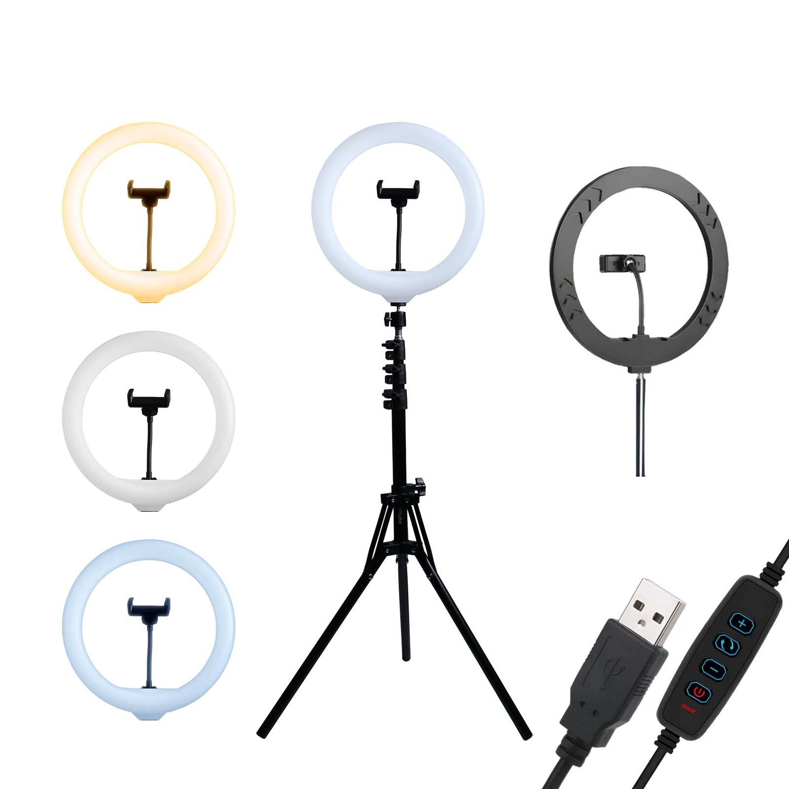 DIGITEK (DRL-14C) LED Ring Light with 5ft Stand & Smartphone Mount – USB Powered, Color Switch Mode, Brightness Control, Dual Temperature – for Photo & Video Shoots, Makeup, Vlogging!
