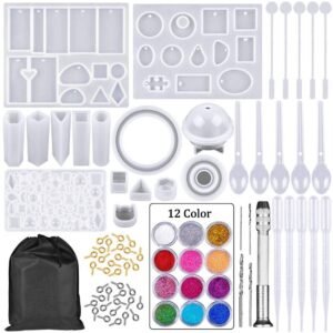 HASTHIP® Resin Casting Mold Kit Resin Art Kit with Moulds Silicone Jewelry Making Mould Set DIY Craft Pendant Resin Mold Christmas Gifts (94 pcs)