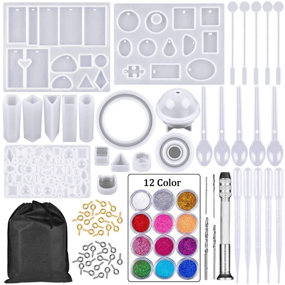 HASTHIP® Resin Casting Mold Kit Resin Art Kit with Moulds Silicone Jewelry Making Mould Set DIY Craft Pendant Resin Mold Christmas Gifts (94 pcs)