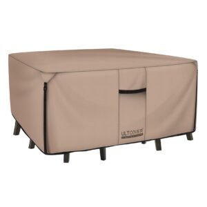 ULTCOVER Square Patio Heavy Duty Table Cover – 600D Tough Canvas Waterproof Outdoor Dining Table and Chairs General Purpose Furniture Cover Size 86 inch