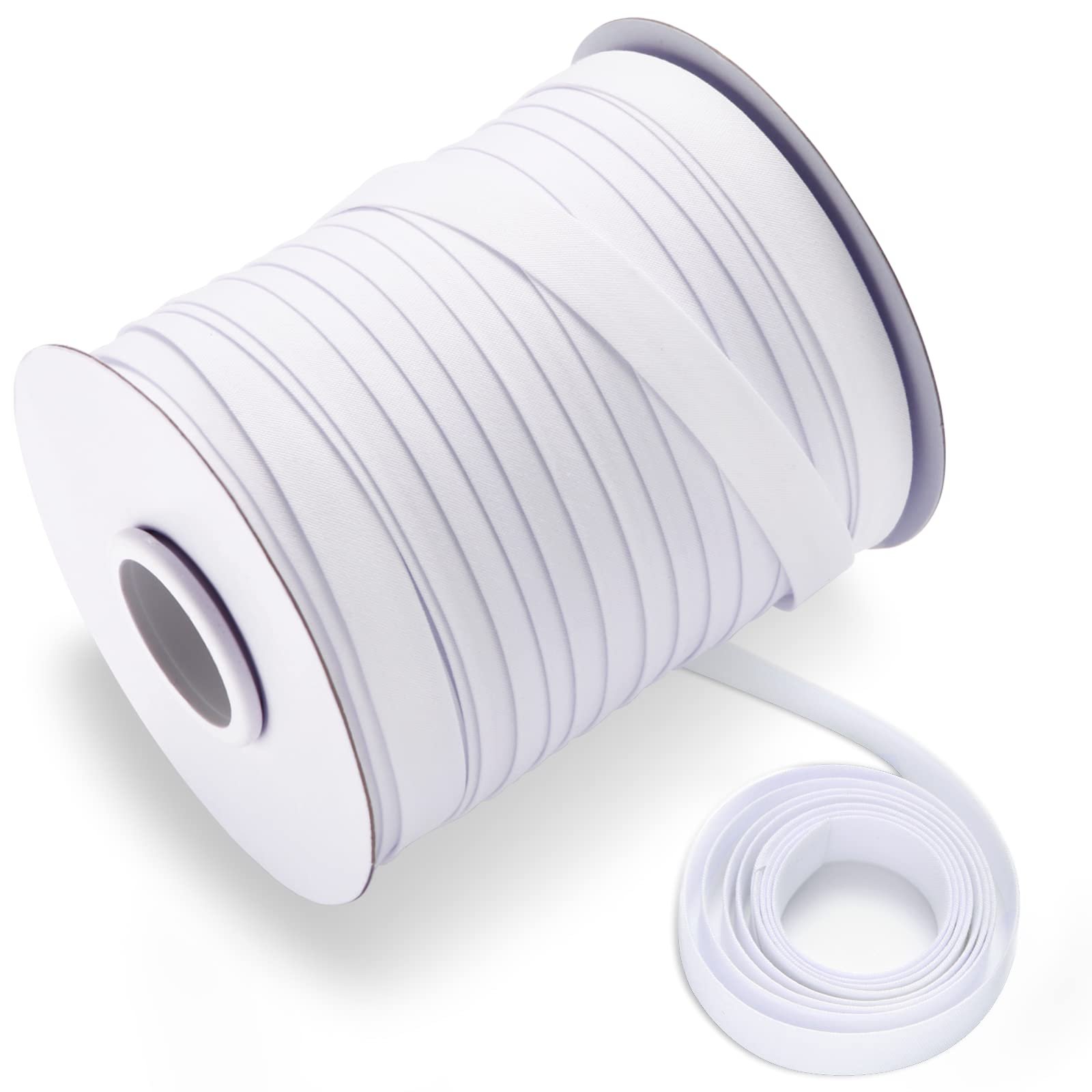 Bias Tape Double Fold 1/2 Inch – White 55 Yards Polyester Binding Tape for Sewing, Quilt Binding, Hemming, Seaming and Fabric Piping