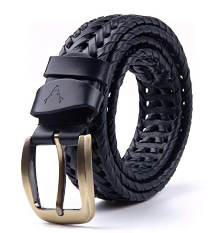 VOGARD Mens Braided Genuine Leather Original Branded Belt | Woven Leather Belt for Casual Pants with Brass Buckle| Micro Adjustable