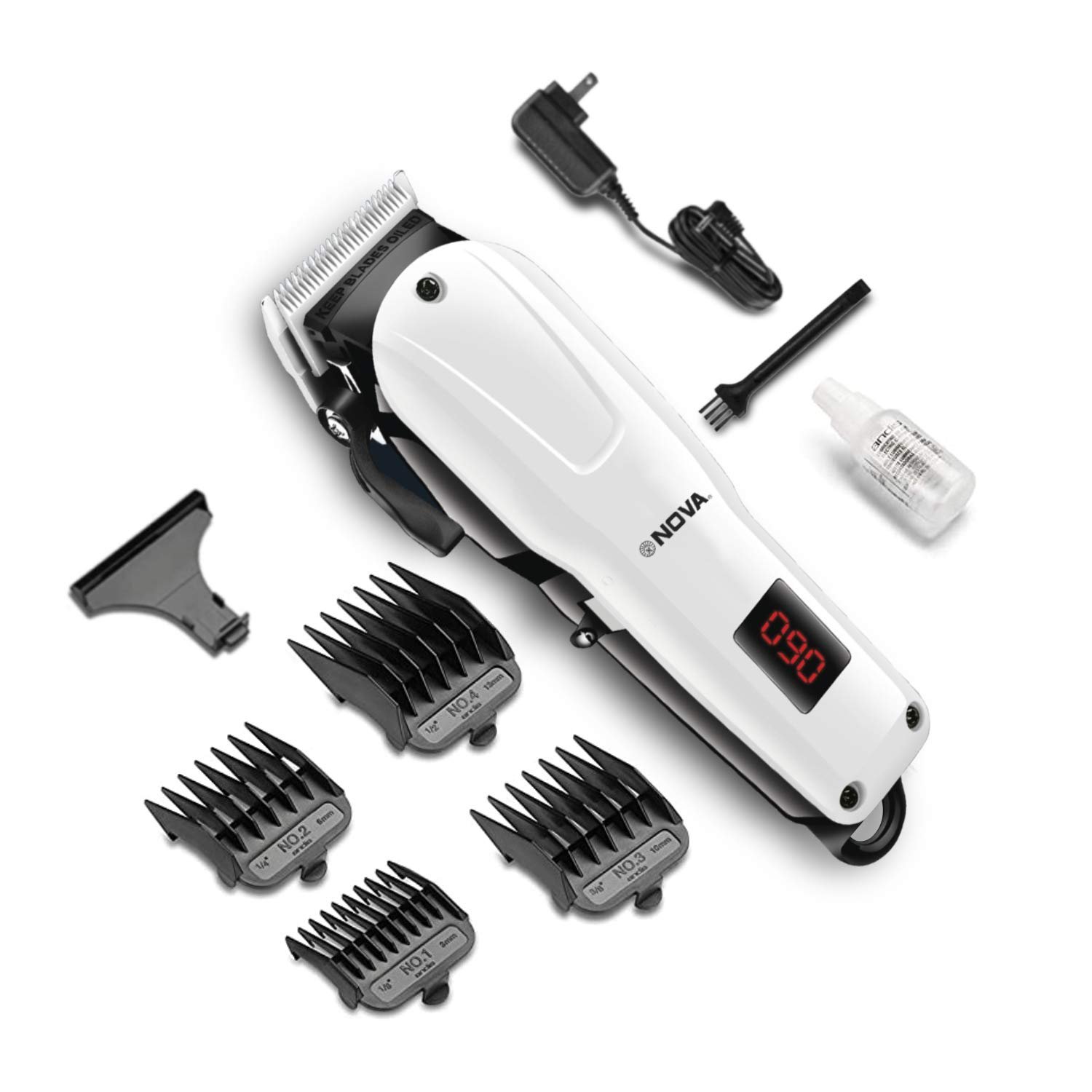 Nova NHT 1083 Professional Rechargeable & Cordless: 120 Minutes Runtime Digital Hair Clipper for Men (White)