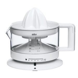 Braun Electric Citrus Juicer, CitrusQuick 1, Original German Brand, Patented Presscone: Get 10% more Juice, Smart Pulp Control, Auto Start Stop, 2-Way Rotation, Dishwasher Safe, 20 Watt, CJ-3000
