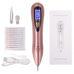 CHRERNA SkinTag Remover Pen, Mole Removal Kit with 9 Strength Levels &Replaceable Accessories, Plasma Pen for Verruca, Freckle, Age Spots,Nevus,Wart (Rose Gold