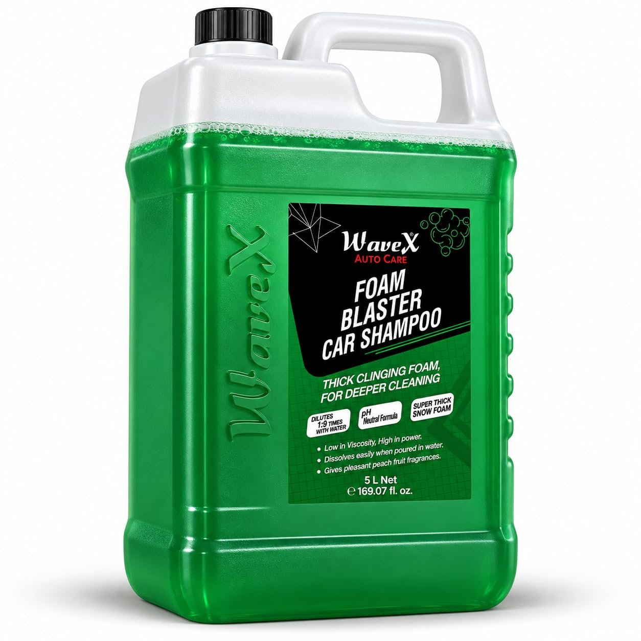 Wavex Foam Car Shampoo Concentrate 5Ltr pH Neutral, Extreme Suds Snow White Foam, Highly Effective on Dust and Grime