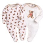 BABYGO Baby Boys & Baby Girls Cotton Full Sleeve Sleepsuit Pack of 2 | Newborn Infant Romper Jumpsuit with Snap Buttons | Soft Breathable Onesie Set | Cute Bear Print & Striped Design