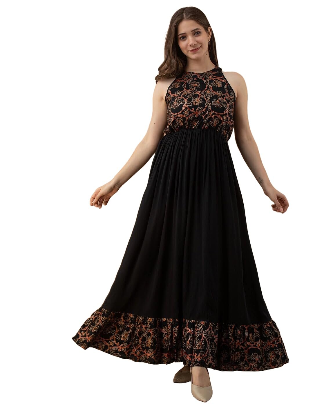 Daevish Women’s Rayon Fit and Flare Maxi Dress | Maxi Dress for Women Black