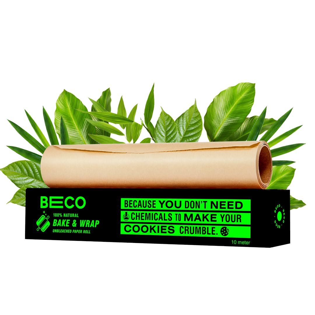 Beco Eco-Friendly Baking & Wrapping Paper, 10 Meter Roll, Pack of 1, 100% Bamboo Pulp & Chemical Free Parchment Paper