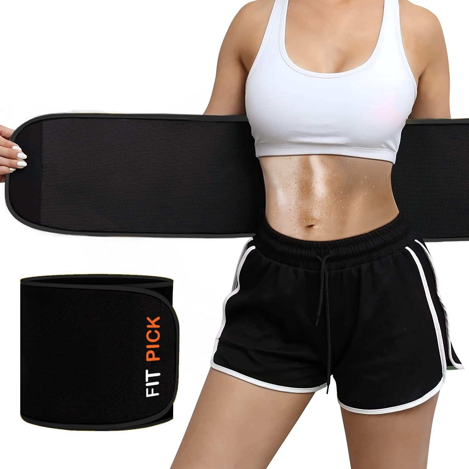 FIT PICK Sweat Belt, Stomach Belt for Women and Men Non-Tearable, Sauna Belt Waist Trainer, Sweat Belt for Men and Women – Black